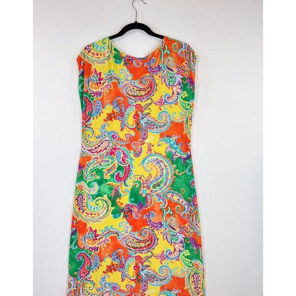 LRL Ralph Lauren Dress Orange Mini Floral Paisley Sheath Stretch Boho Medium - Picture 8 of 10